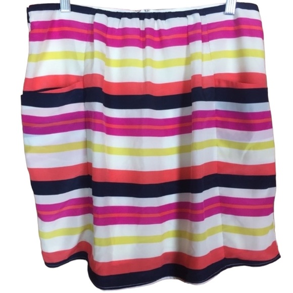 Annabella Striped Double Pocket Pink Black Yellow Spring Summer Mini Skirt Large - Picture 1 of 7